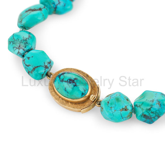 Retro Chinese 14k Turquoise Nugget Necklace - image 2
