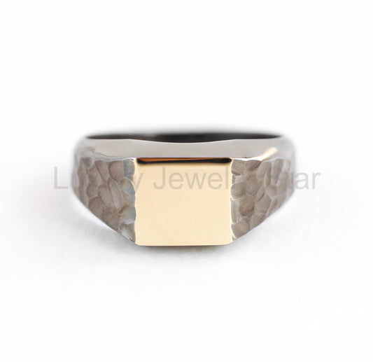 Hammered mens signet ring - Ready to Ship-new - image 2