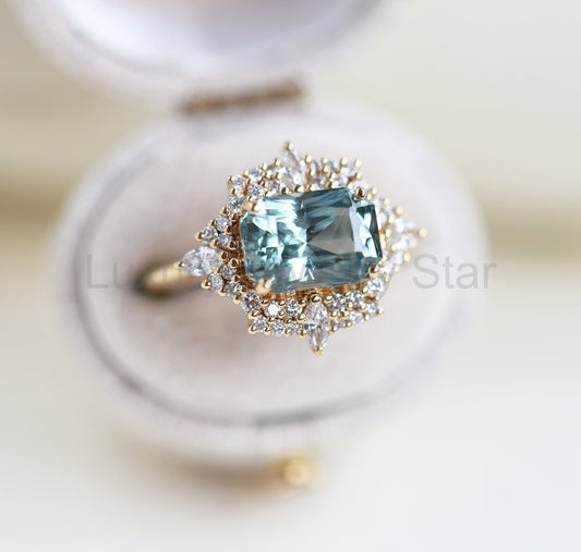 Mint sapphire diamond ring with halo diamonds - Ready to Ship-new - image 2