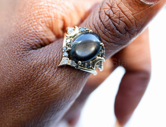 Nebula black star sapphire ring with matching band - image 2