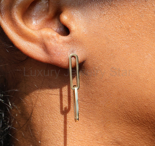 Paperclip drop earrings 14k gold - image 2