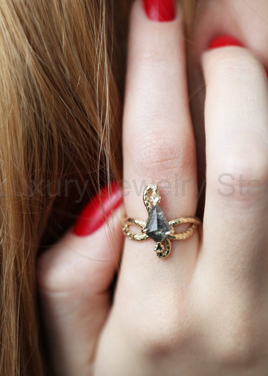 Snake Kite Salt And Pepper Diamond Ring - Ready to Ship-new - image 2