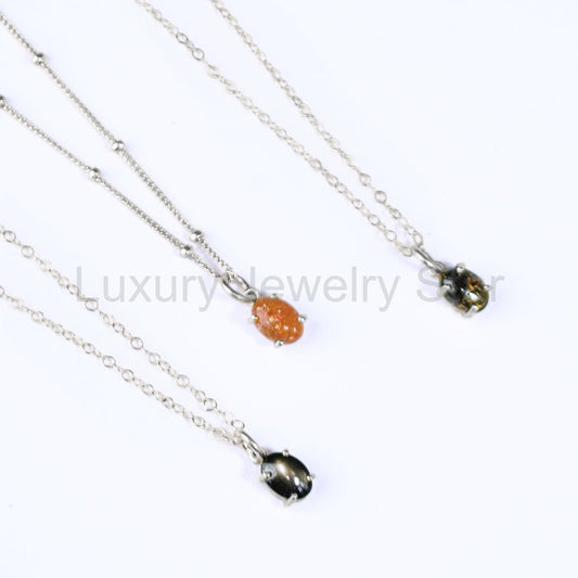 Black Star Sapphire Oval Prong-Set Cabochon Necklace, 925 Silver or 18k Gold Vermeil - image 2