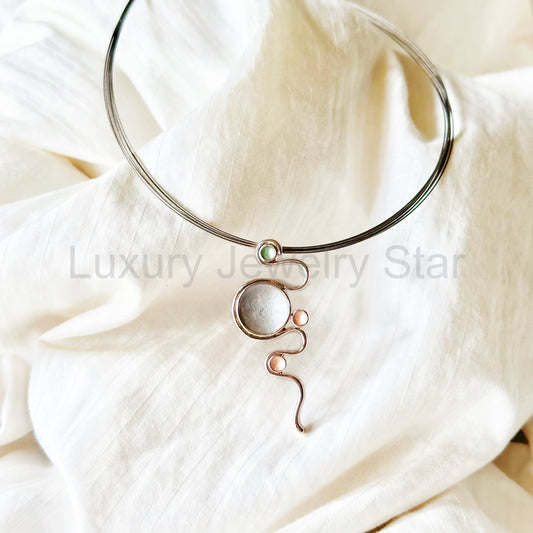 Boho Abstract Serpentine Necklace, Modern Art Pendant for Women, Swirling Geometric - image 2