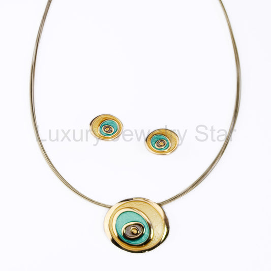 Boho Evil Eye Jewelry Set, Rose Gold Bohemian Chic Statement Necklace, Swirl Spiral Circle - image 2
