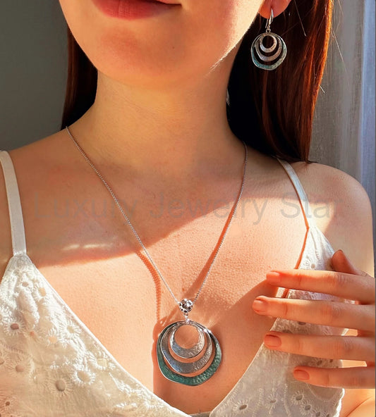 Boho Triple Circle Jewelry Set, Chic Jewelry Gift Set, Three Circles Pendant, Rose Gold - image 2