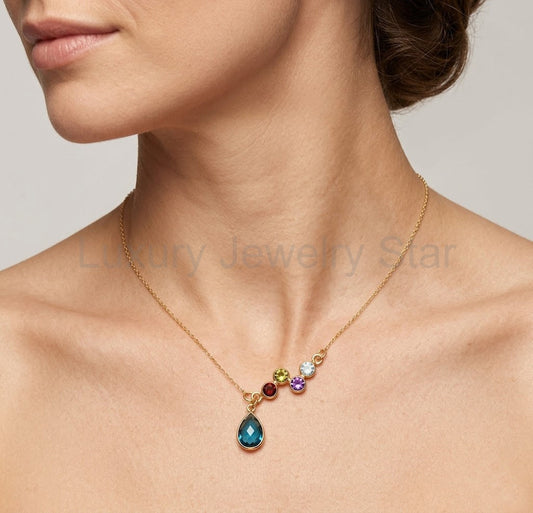 Custom Birthstone Necklace for Mom, Zigzag Family Necklace with Kids Birthstones and - image 2