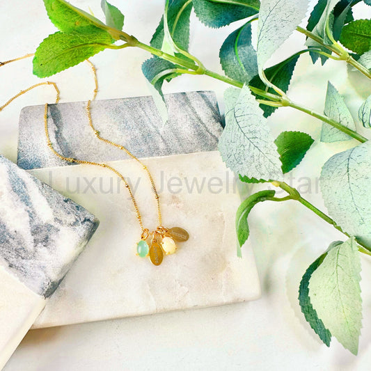 Custom Mother's Necklace with Prong Set Cabochon & Name Charms - image 2