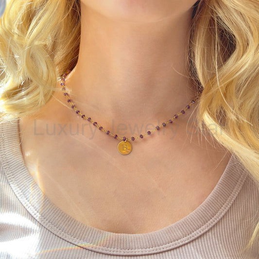 Gemstone Daisy Chain Necklace with Custom Initial, Sterling Silver or Gold, Natural - image 2