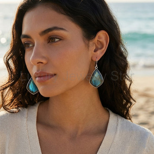 Labradorite Earrings, Teardrop Blue Flash Gemstone Earrings in Gold or Silver, Natural - image 2