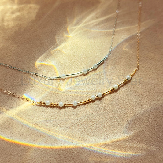 Morse Code Necklace, Hidden Message Bead, Dainty Minimalist Beaded Name, Initial, Word - image 2