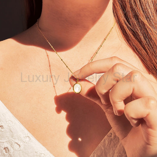 Mother of Pearl Cabochon Oval Necklace - image 2
