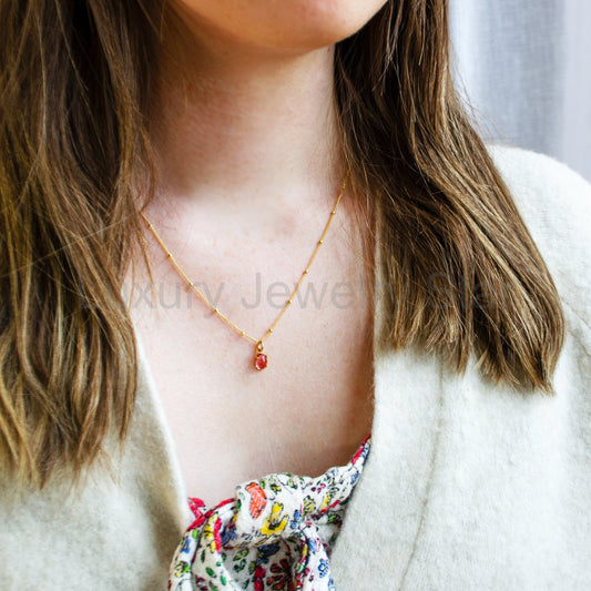 Oval Cabochon Birthstone Necklace - Vertical Prong-Set - image 2