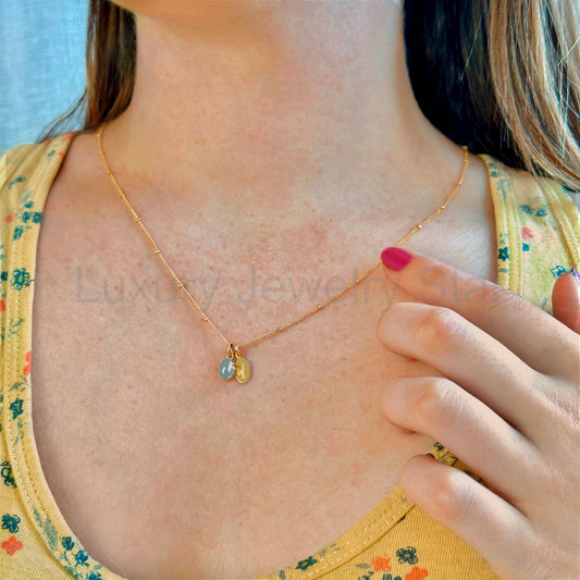 Personalized Cabochon Birthstone & Name Necklace - image 2
