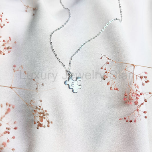 Puzzle Piece Initial Charm Necklace, Sterling Silver or Gold Vermeil Initial Necklace - image 2