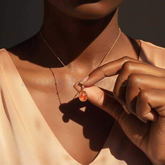 Sunstone Necklace, Gold or Sterling Silver Natural Gemstone Pendant - image 2