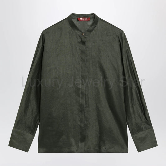 Max Mara Studio - Ramie canvas shirt in khaki green - image 2