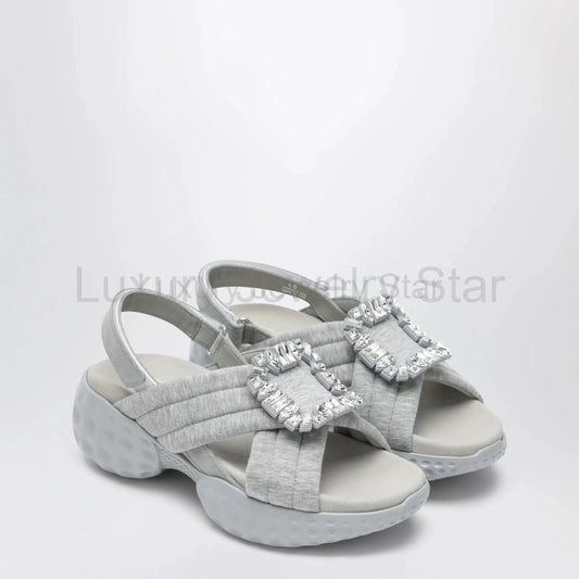 ROGER VIVIER - Viv' Run slingback sandals grey with crystals - image 2