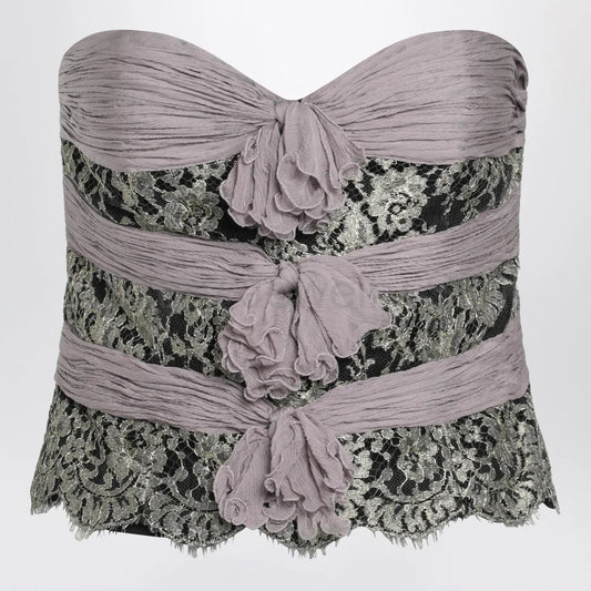 Valentino - Grey/mauve/gold chiffon silk top - image 2