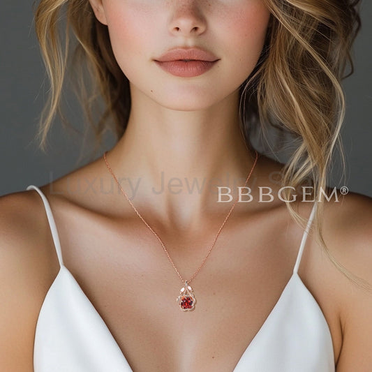 1.2CT Round Cut Ruby Floral Necklace Marquise White Opal Twig Pendant - image 2