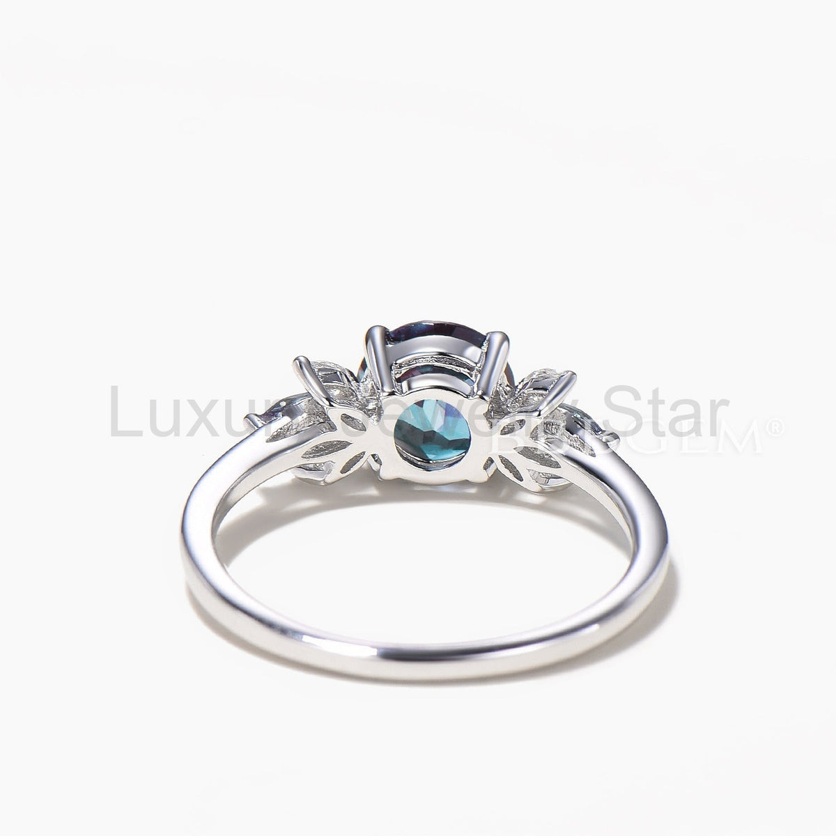Round Cut Color-change Alexandrite Wedding Ring Marquise Diamond Cluster Ring - image 6