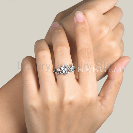 Round Cut IGI Certificate Lab Grown Diamond Ring Agate Nature Inspired Ring Set - image 2