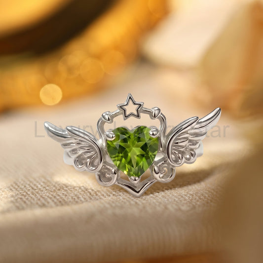 Fairy Heart Cut Peridot Winged Star Engagement Ring - Starla