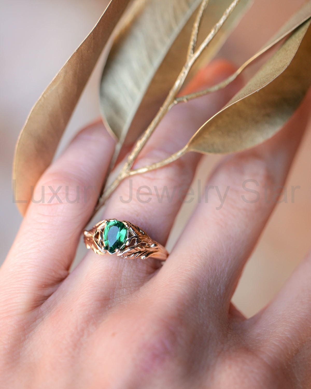 READY TO SHIP: Wisteria engagement ring with pear cut lab emerald in 14K yellow gold - image 5