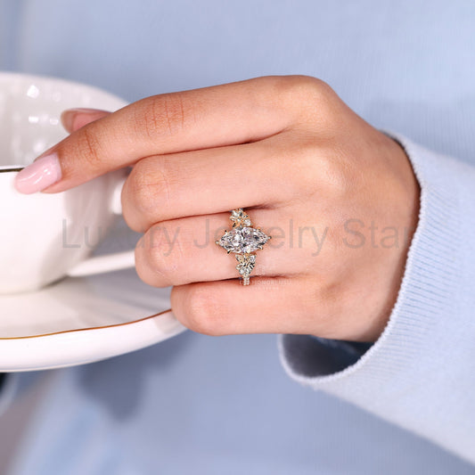 Nature Inspired Marquise Cut Engagement Ring with Flower Design - image 2