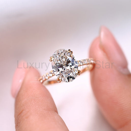 Oval Cut Engagement Ring in Hidden Halo Style - image 2