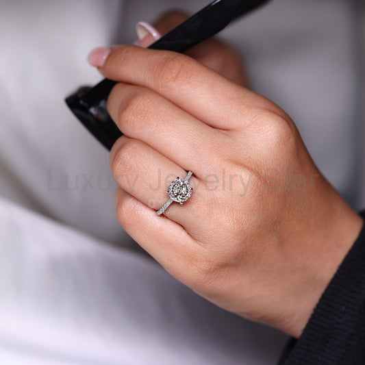 Portuguese Cut Ring with Round Cut Pave Band - image 2