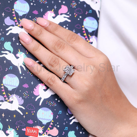 Radiant Diamond Ring in Hidden Halo Design - image 2