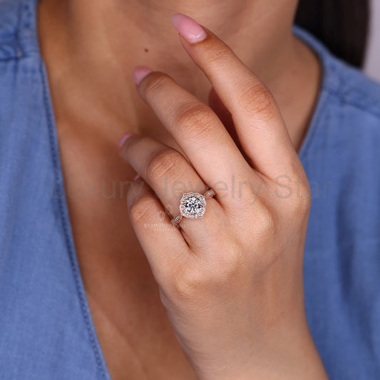 Round Cut Diamond Ring with Milgrain Details - image 2