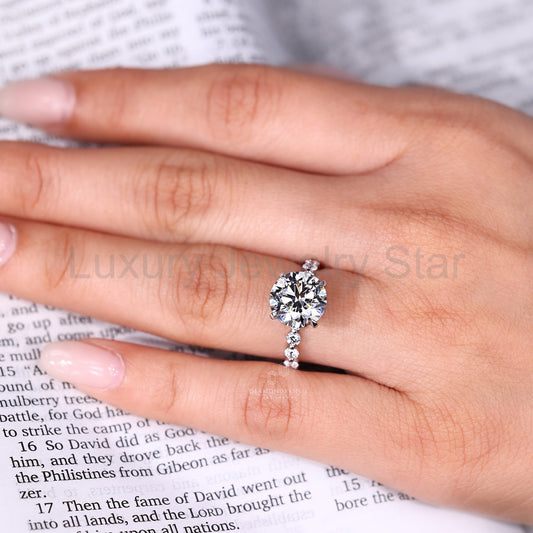 Round Cut Hidden Halo Diamond Ring With Floating Pave Band - image 2
