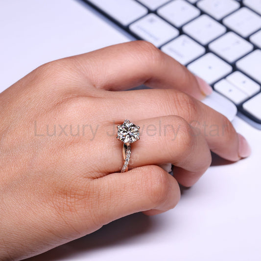 Round Diamond Engagement Ring in Pave Setting - image 2
