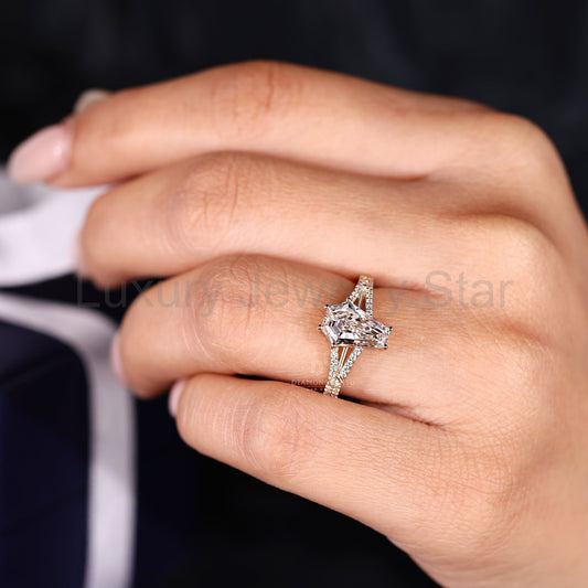 Split Shank Double Row Pave Diamond Ring with Coffin Center Stone - image 2