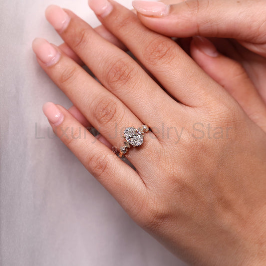 Three Stone Oval Cut Diamond Ring in Nature Inspired Style - image 2