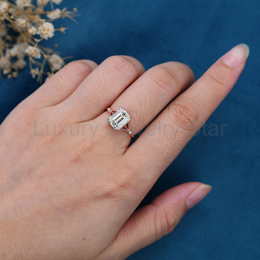 1.0CT~5.0CT Emerald cut Lab Grown Diamond Engagement Ring - image 2