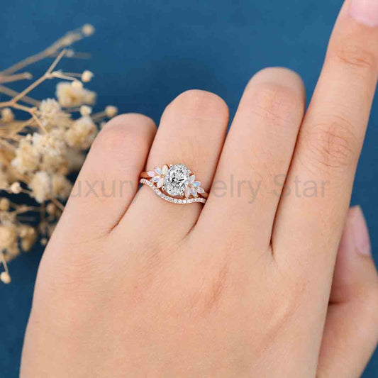 1.0CT~5.0CT Oval cut Lab Grown Diamond Cluster Bridal Set - image 2