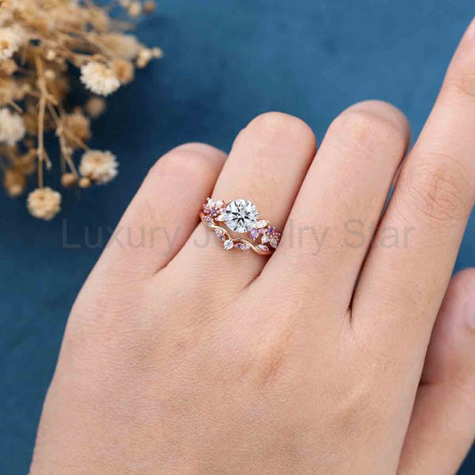 1.0CT~5.0CT Round cut Lab Grown Diamond Cluster Bridal Set - image 2