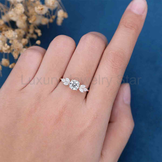 1.0CT~5.0CT Round cut Lab Grown Diamond Cluster Engagement Ring - image 2
