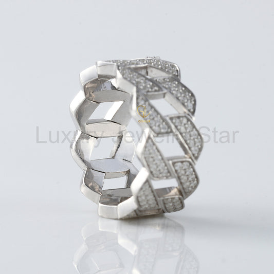 Round Cut Moissanite Diamond Cuban Ring Iced Out Luxury Statement Band - image 2