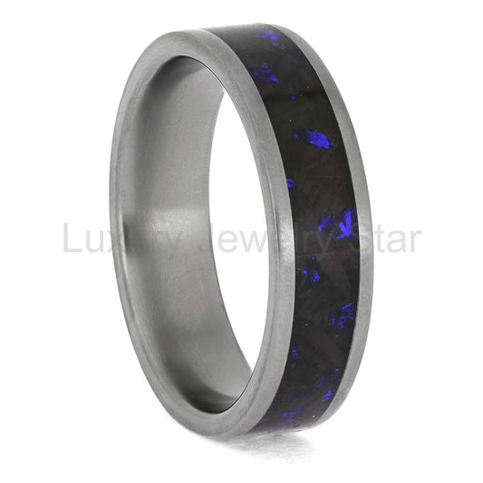Forged Carbon Fiber Wedding Band with Blue Metallic Accents - image 2