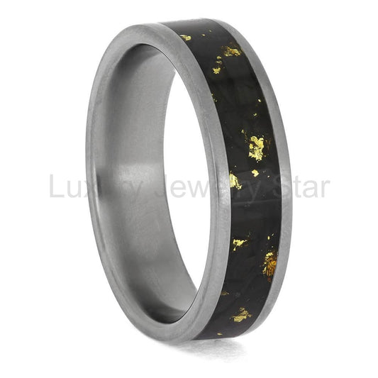 Gold Accent and Forged Carbon Fiber Wedding Band - image 2