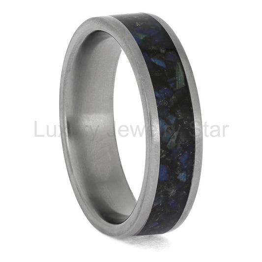 Men's Crushed Labradorite Titanium Wedding Band - image 2