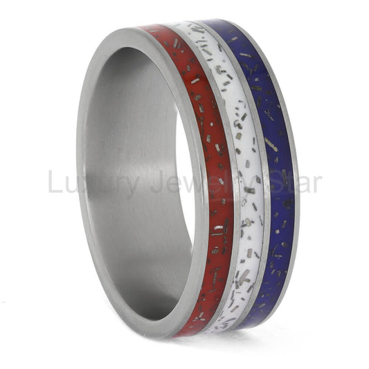 Red, White, and Blue Stardust Wedding Band in Titanium - image 2