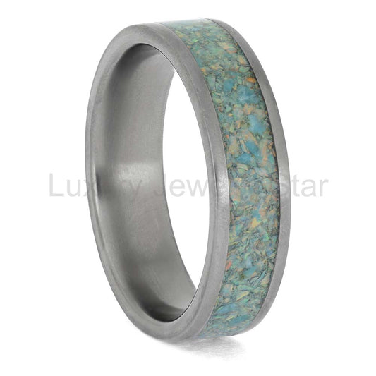 Synthetic Opal and Kingman Turquoise Wedding Band - image 2