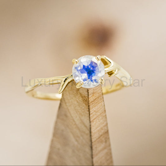 "Artemis" - Round Moonstone Engagement Ring With An Antler-Stacking Band - image 2