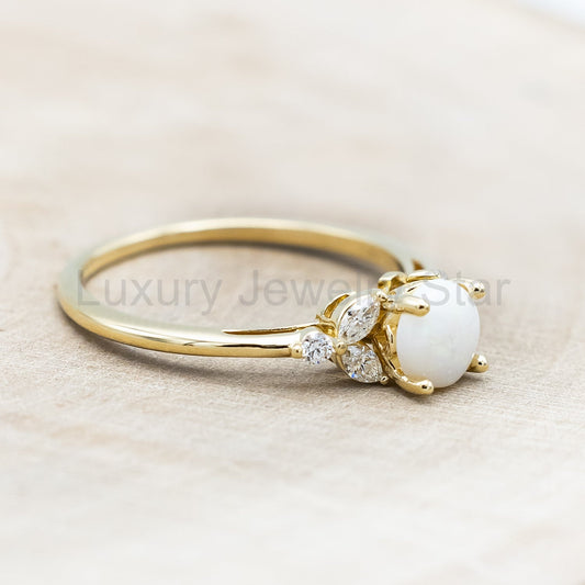 "Blossom" - Cabochon Cut Opal Engagement Ring With Diamond Accents - image 2