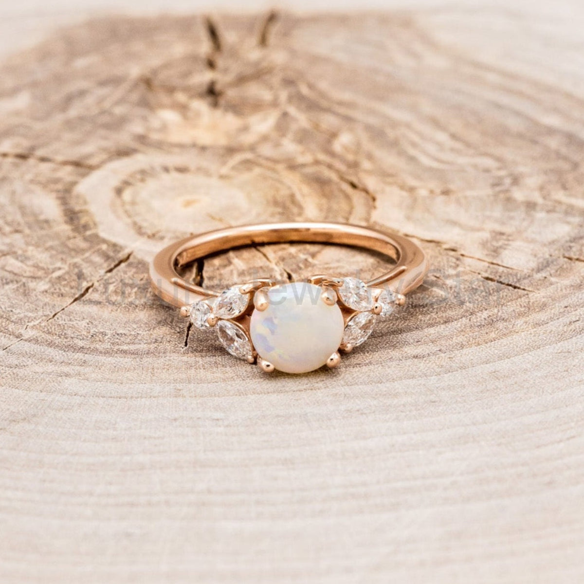 "Blossom" - Cabochon Cut Opal Engagement Ring With Diamond Accents - image 9